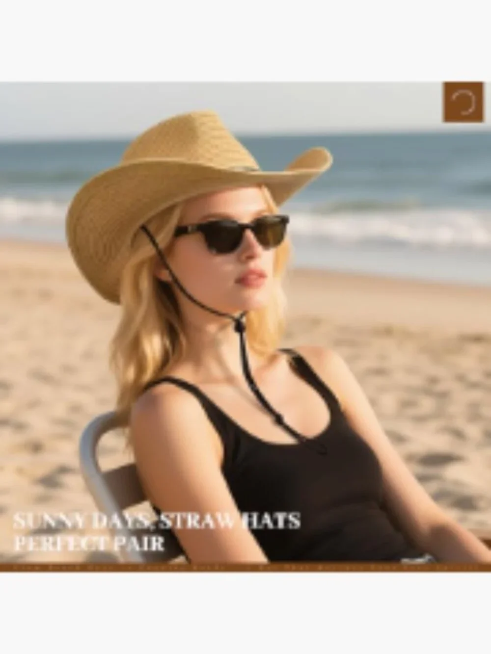 Straw Cowboy Hat with Wide Brim and Adjustable Chin Strap - Picture 6 of 7